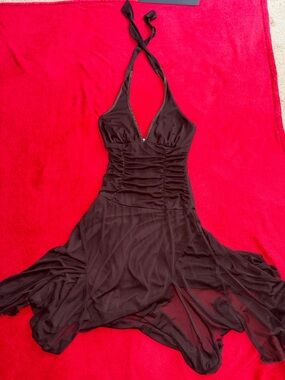 Trixxi Plum Halter Ruched Mesh Dress